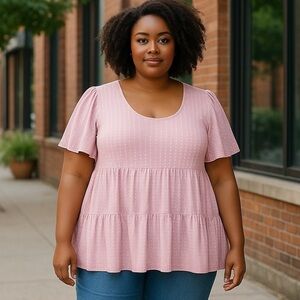 A New Day Womens Mini Shirt Dress Dots Tiered Short Sleeve XXL Side Pocke…